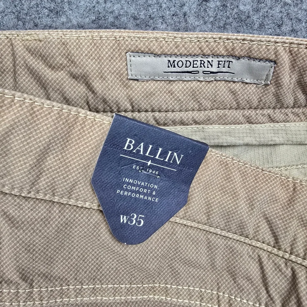 Ballin Crescent Nailshead Pants Mens 35 Khaki Modern Fit Cotton Stretch Trousers